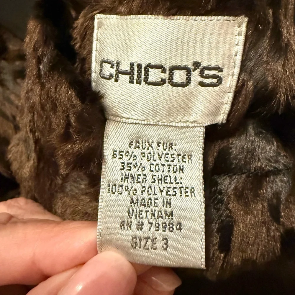 Chicos Reversible Brown Faux Fur Coat Jacket Brown Black Winter Large Chico’s 3 - Picture 11 of 12